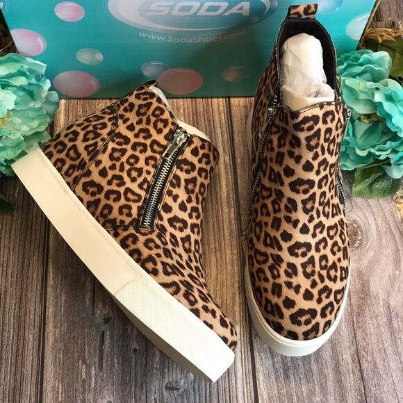 Soda Taylor - G Oat Cheetah Hidden Wedge Heels Ankle Sneaker - Picture 1 of 10